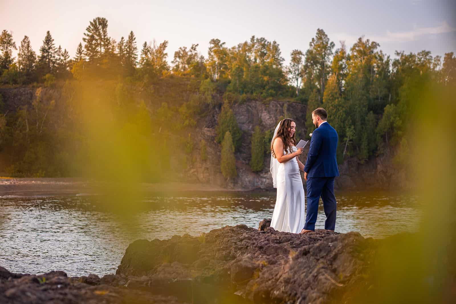 A couple says their vows on the shore of Lake Superior while eloping in Minnesota.