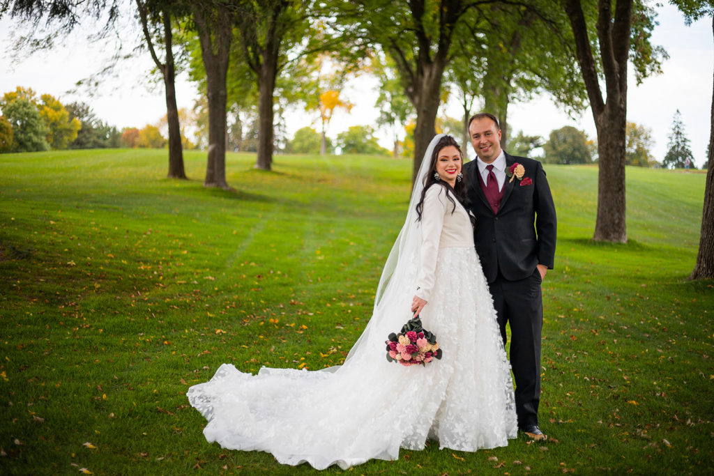 A bride in a stunning wedding dress