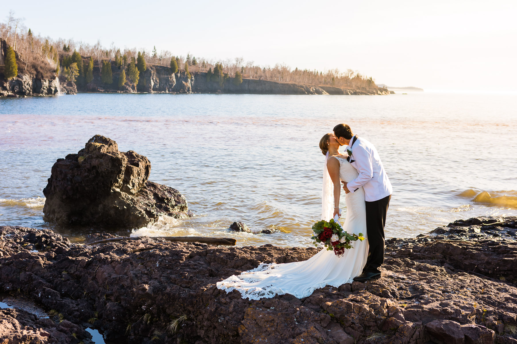 An eloping couple on the Minnesota shore of Lake Superior.