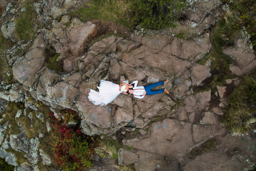 Drone shot of a couple on their elopement day in Northern Minnesota, one of the best places to elope in the midwest!